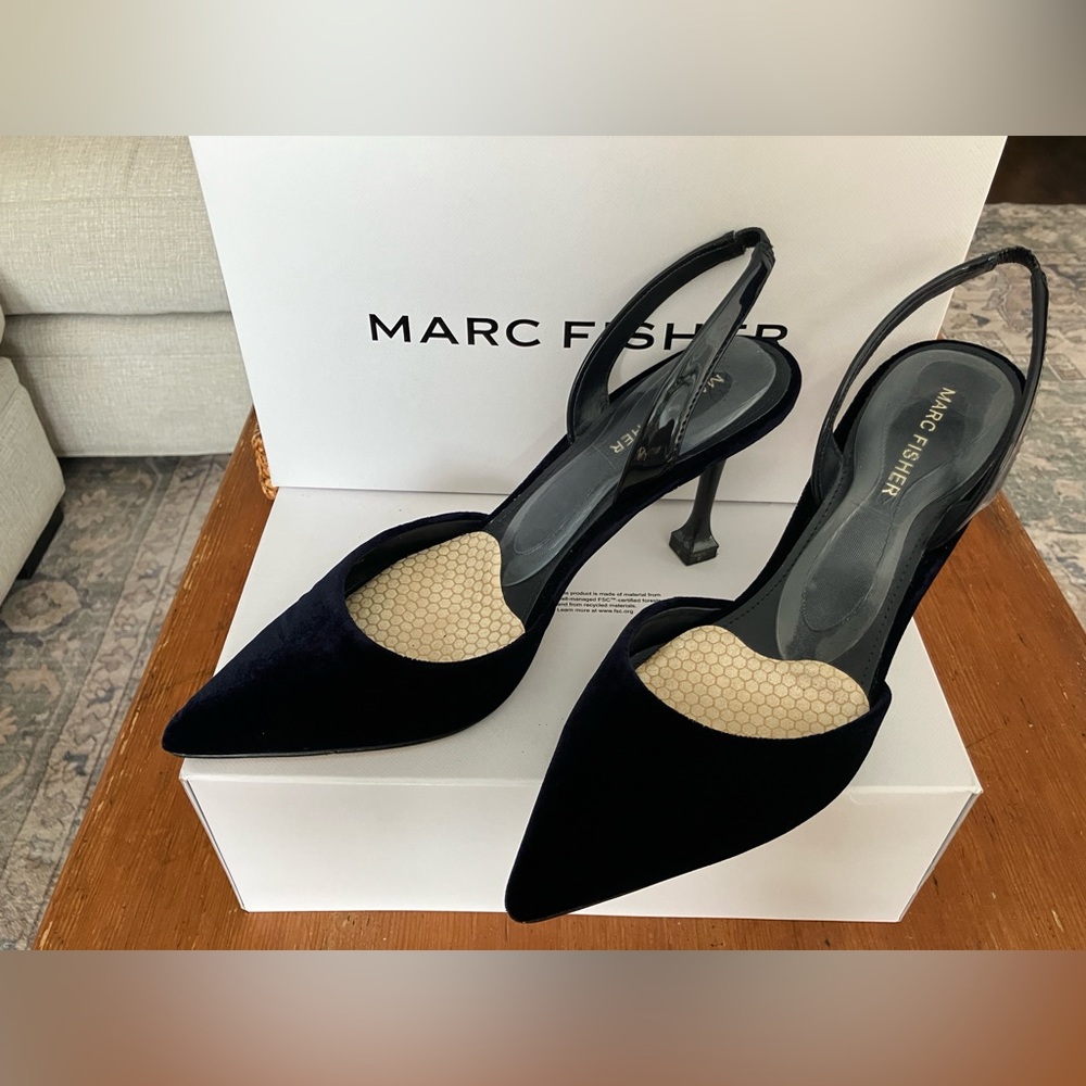 Marc Fisher Hadya 2 Navy Velvet Slingback Heels